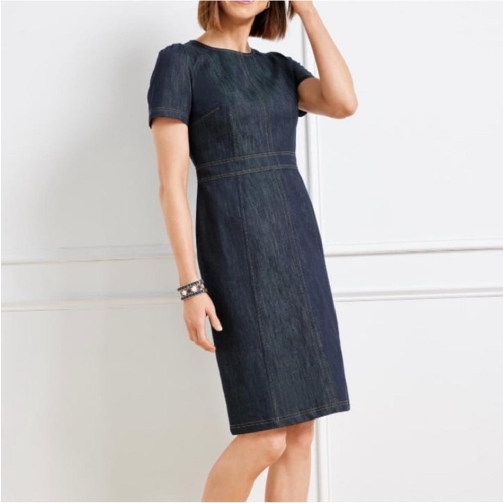 Talbots Dark Blue Short Sleeve Denim Dress 12